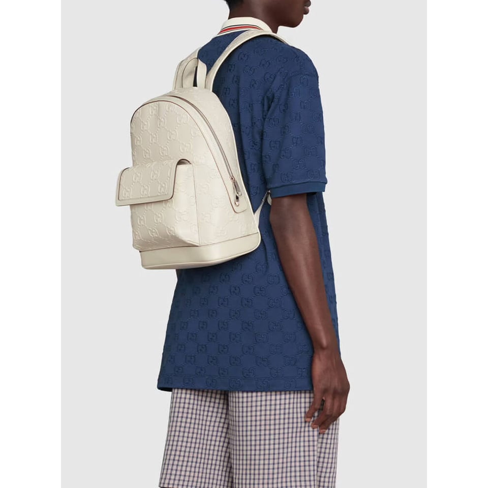 Gucci GG Embossed Backpack in White Leather view 4