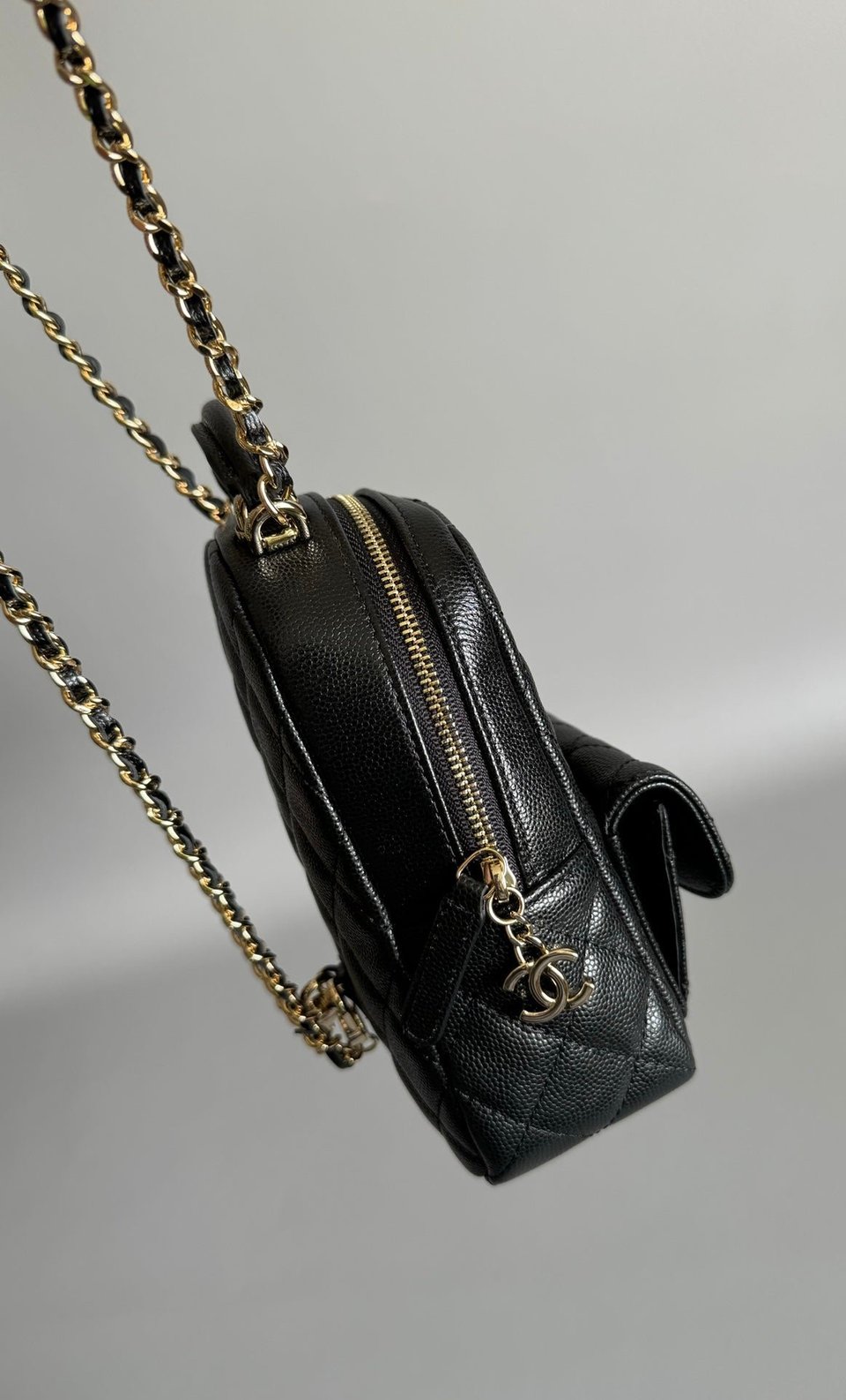 Chanel Mini 18 Backpack Black Caviar Light Gold Hardware view 4