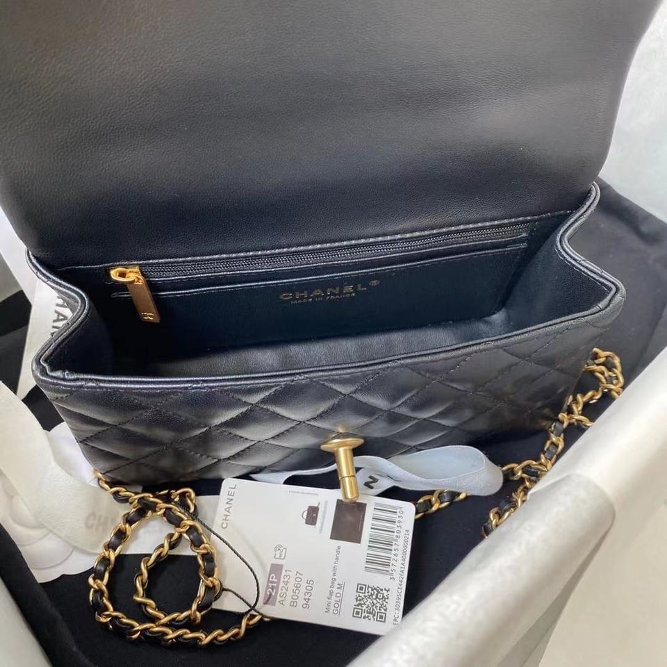 Chanel Mini Flap Bag With Top Handle Black 20Cm As2431 view 6