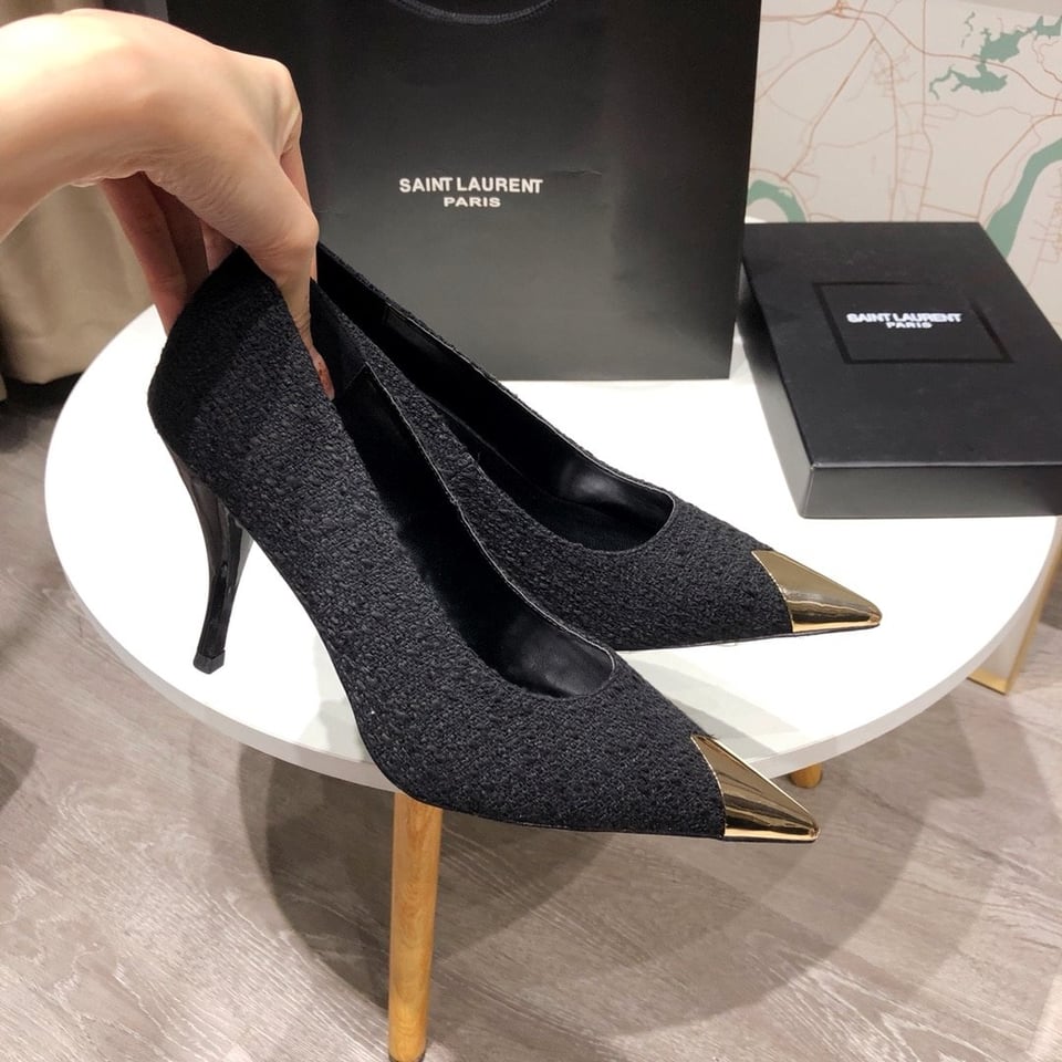 Saint Laurent Vesper Leather Trimmed Boucl? Pumps Black view 6