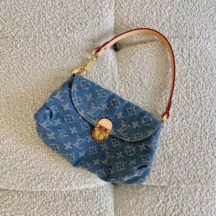Louis Vuitton Pleaty Handbag Monogram Denim Blue 26Cm M95050 view 3