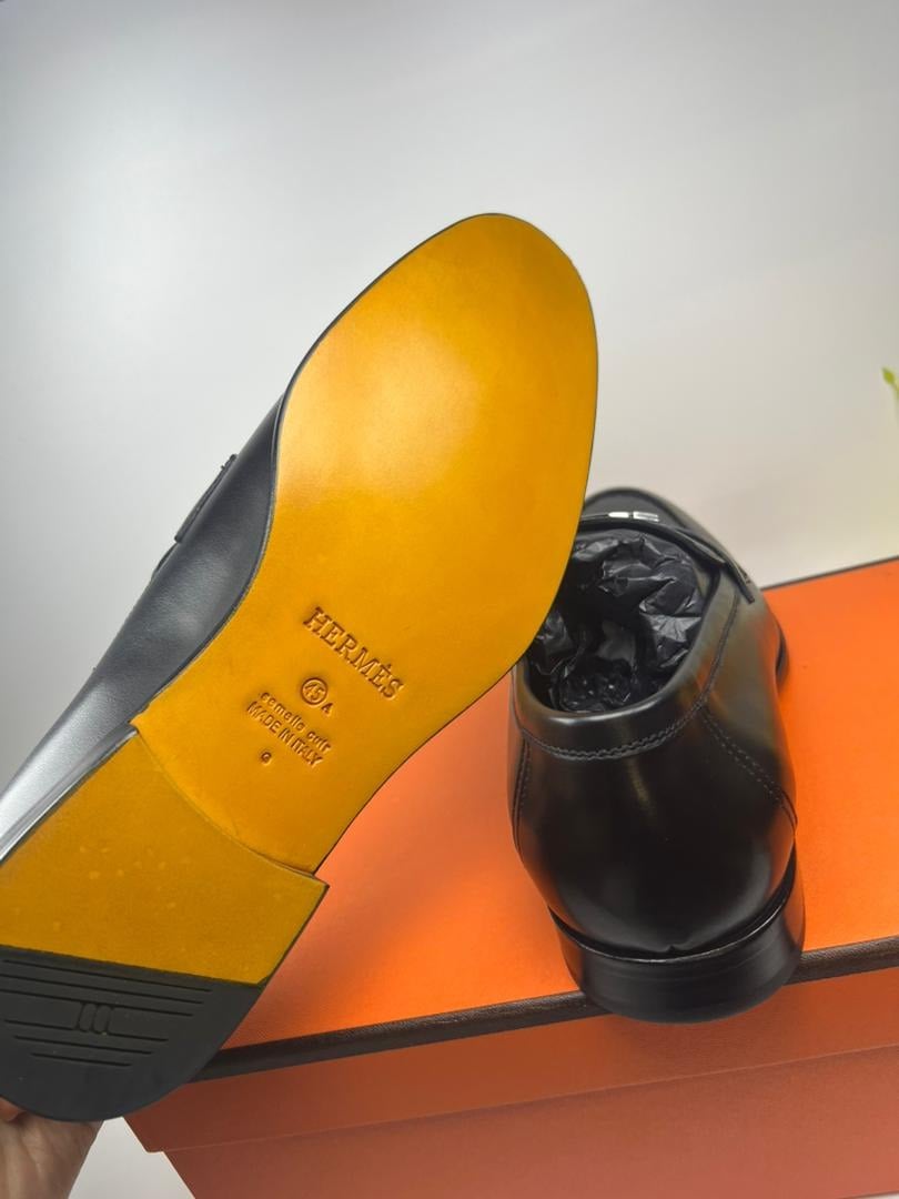 Hermes H-Buckle Black Smooth Leather Loafers- Shoes for Men view 11