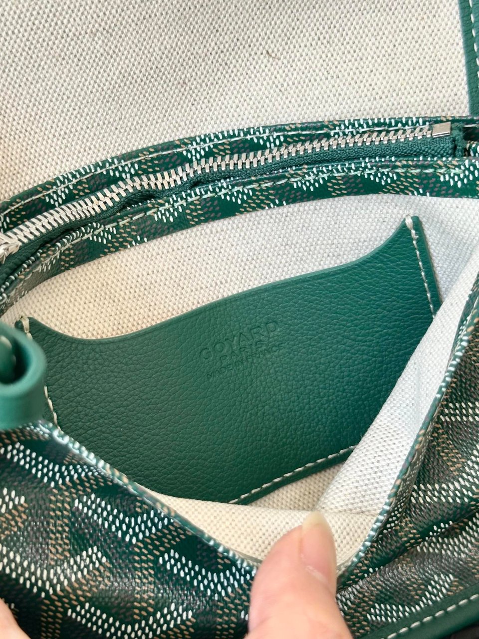 Goyard Plumet Pocket Wallet 20 Cm Green Goyardine Canvas And Lambskin Trim view 4