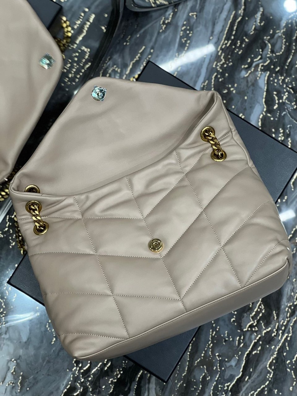 Saint Laurent Puffer Medium Chain Bag In Quilted Beige view 9