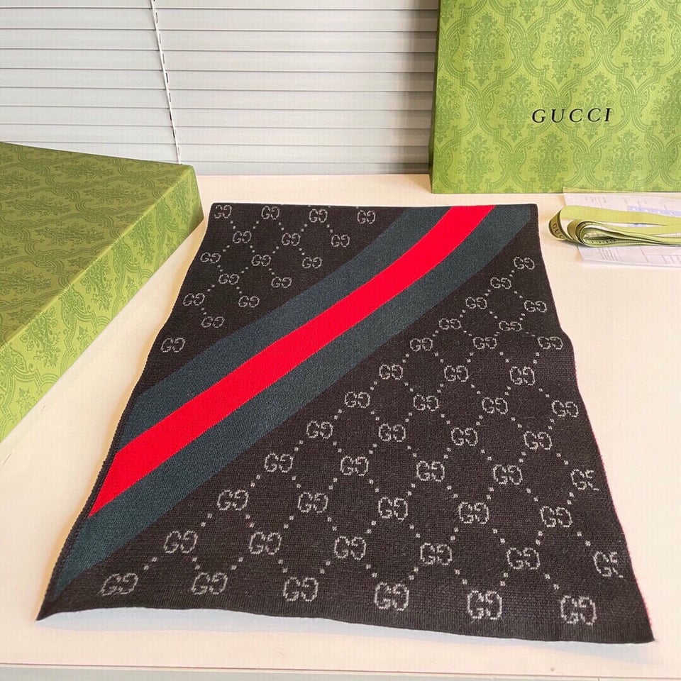 Gucci Cashmere Scarf Stripe Black For Women 190cm view 3