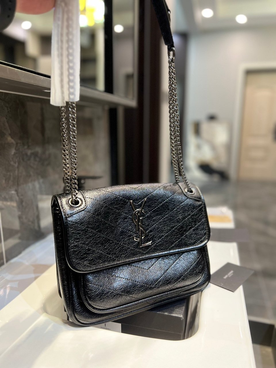 Saint Laurent Niki Baby Chain Bag In Black view 5