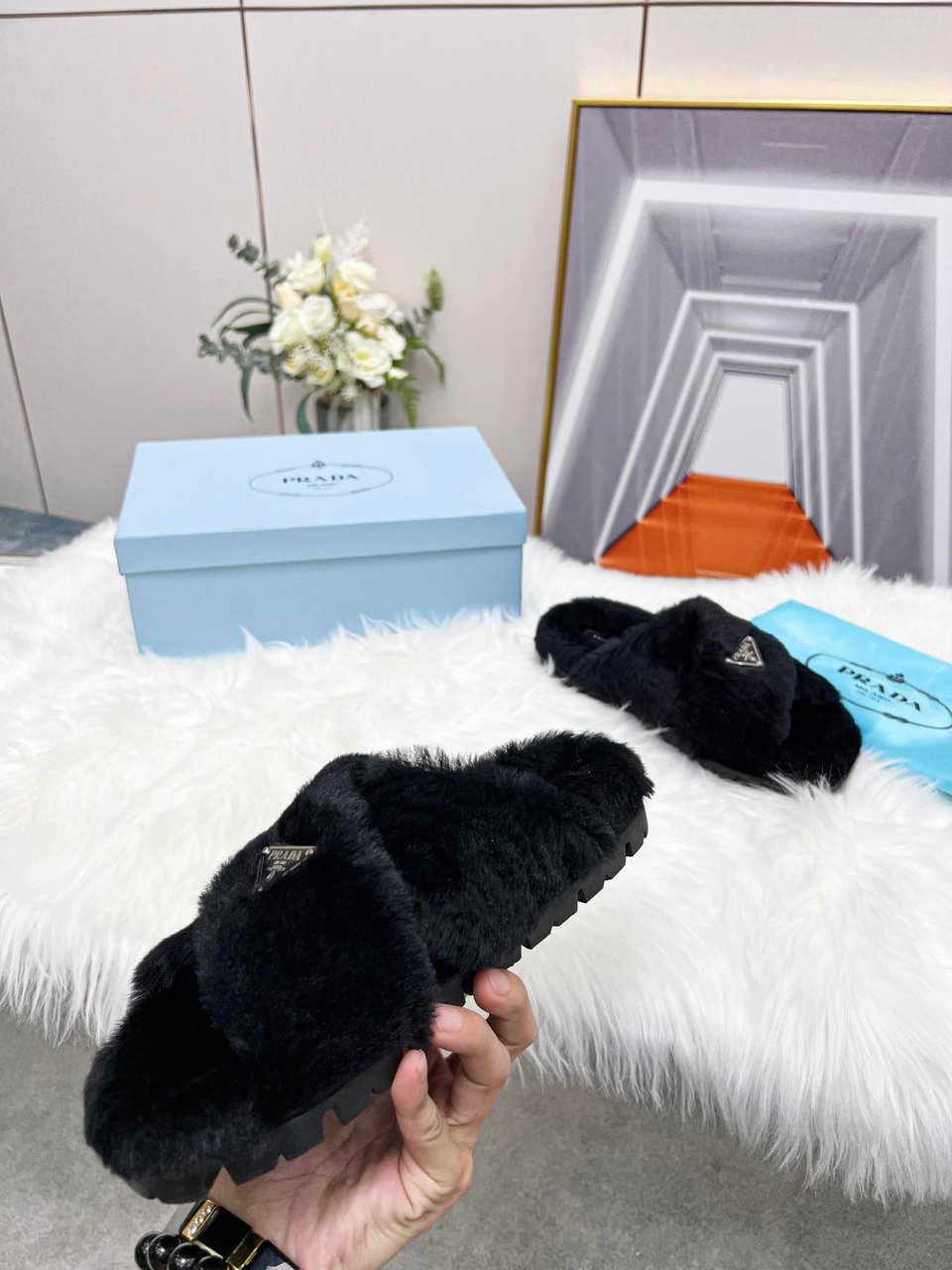 Prada Petal Black Terrycloth Sippers view 3