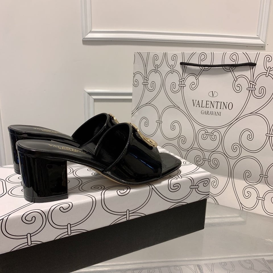 Valentino Vlogo Signature Square Toe Middle Heel Black Slide Sandal view 7