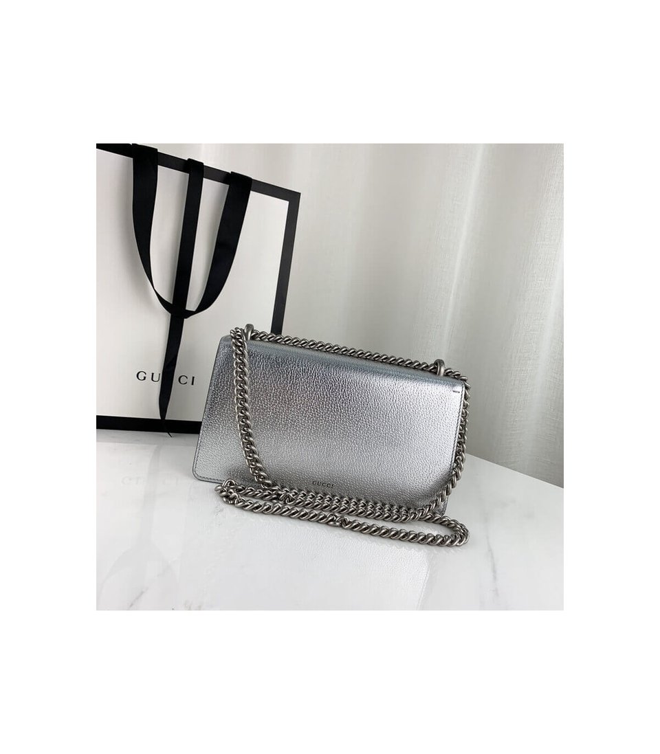 Gucci Dionysus Small Shoulder Bag in Silver Lame Leather view 6