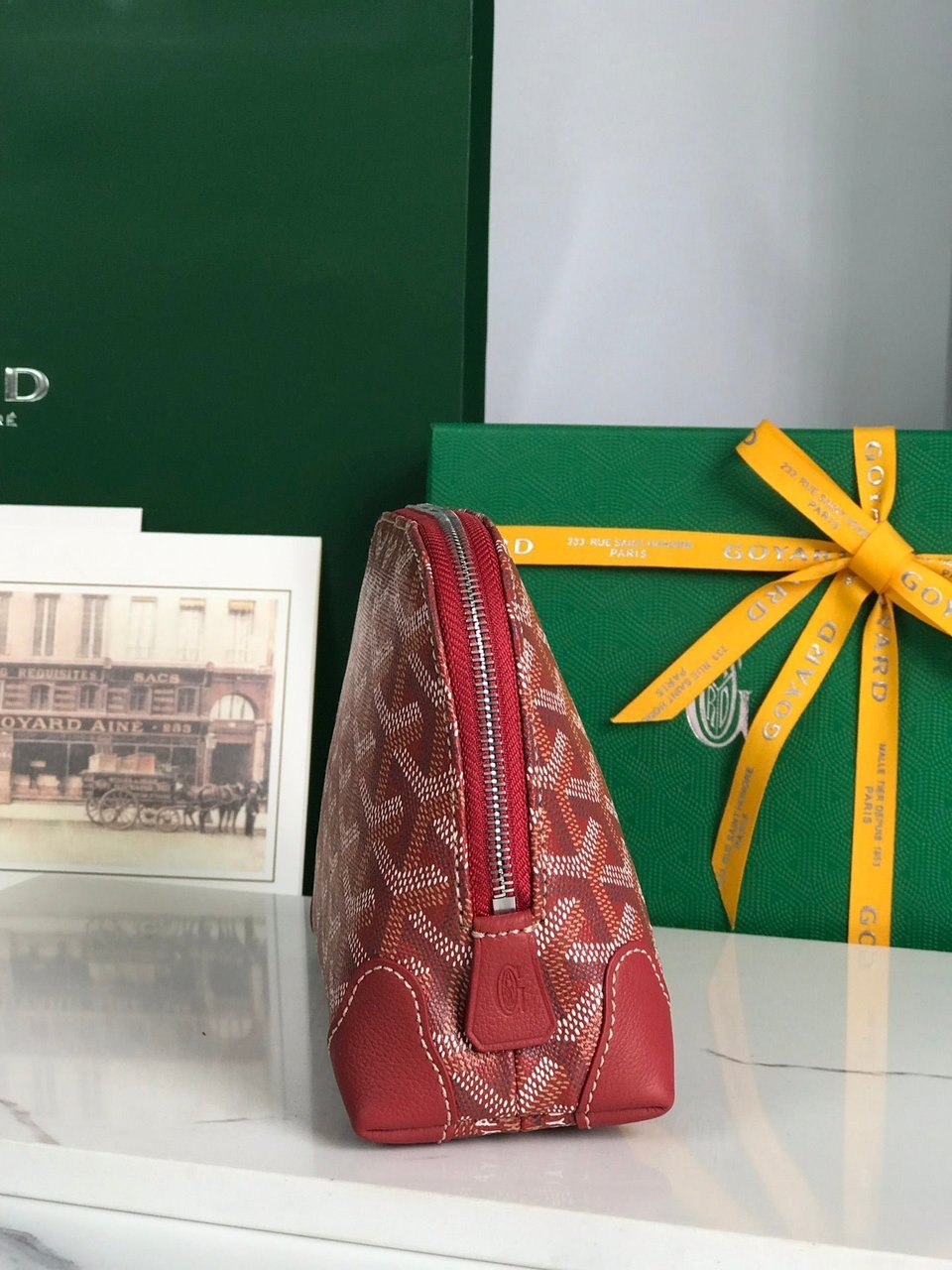 Goyard Vendôme Cosmetic Pouch 17 Cm Classic Red Goyardine Canvas And Calfskin Trim view 7