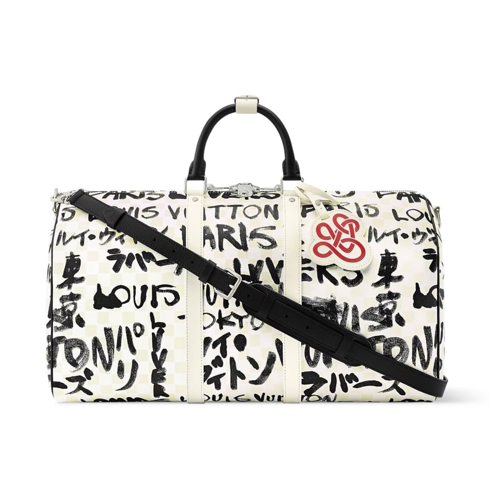 Louis Vuitton Keepall Bandoulière Bag 50cm/19.7in Black/White Cowhide N40804
