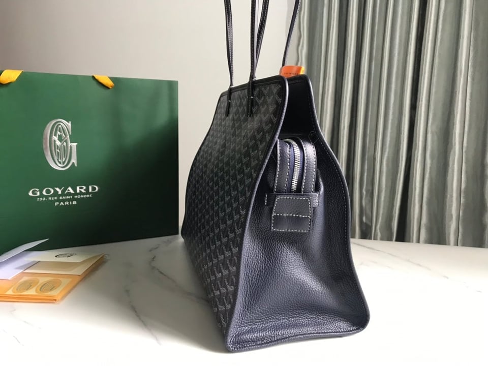Goyard Hardy Pm Bag 40 Cm Navy Blue Goyardine Canvas And Black Taurillon Leather Trim view 5