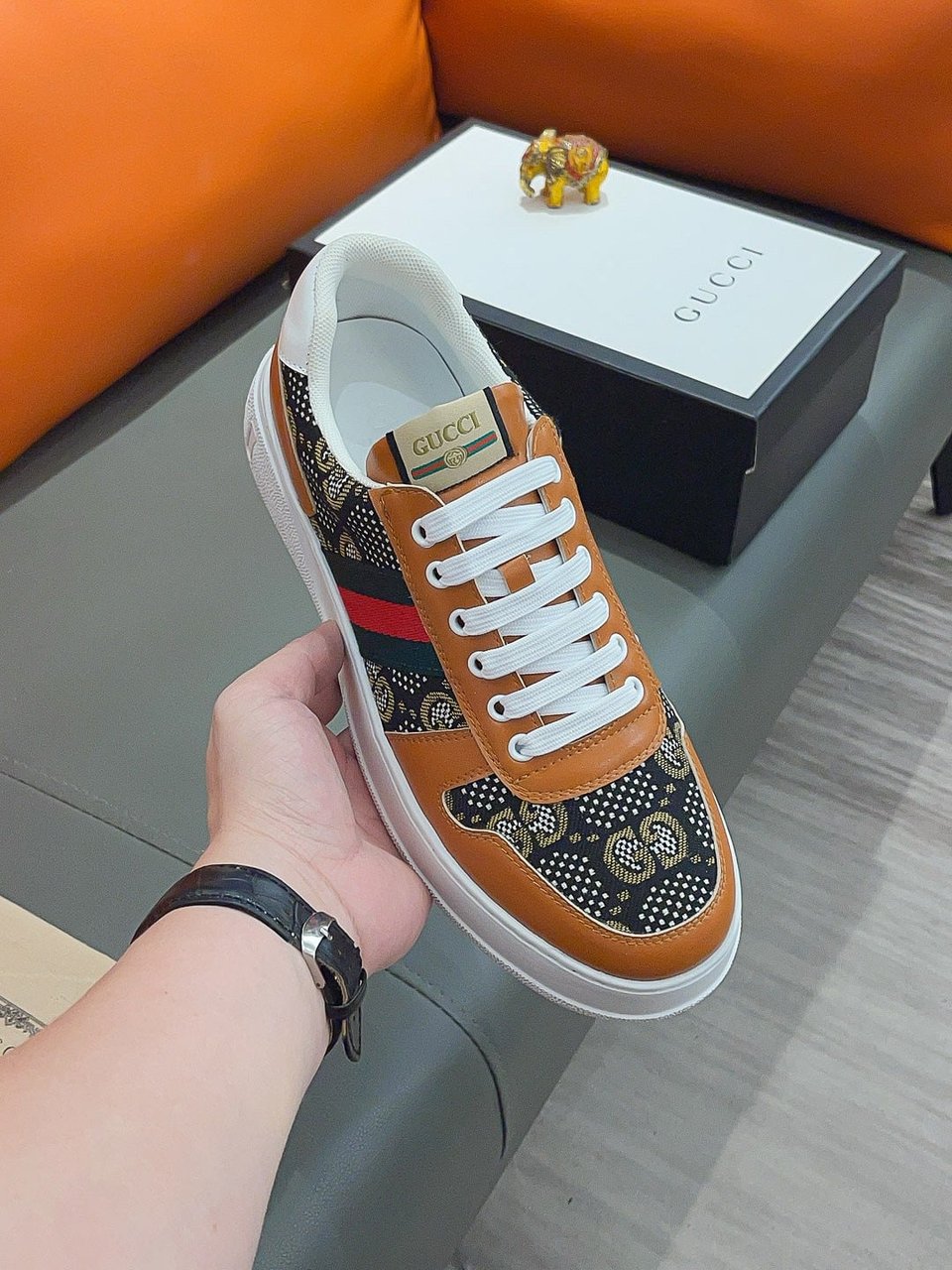 Gucci Screener Gg High Top Sneaker Leather With Orange view 4