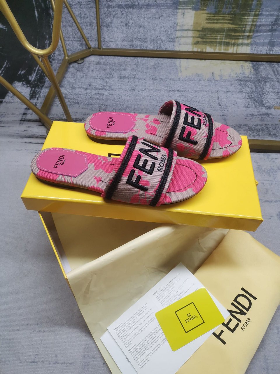 Fendi Signature Canvas Slides Pink 8R8092An7Mf1Kou view 6