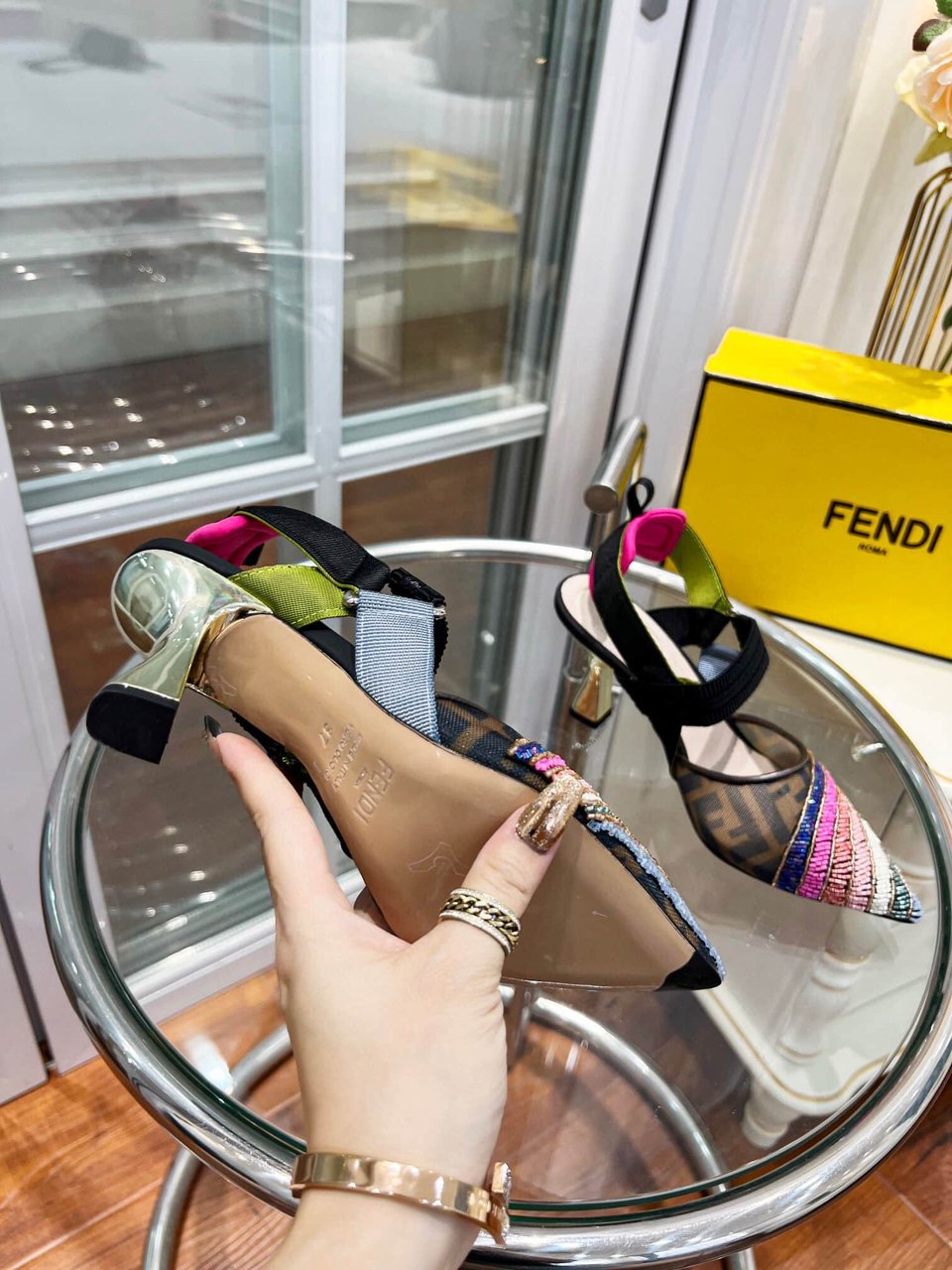 Fendi Colibri 85Mm Beaded Slingback Pumps Rainbow 8J8143Ai1E view 9