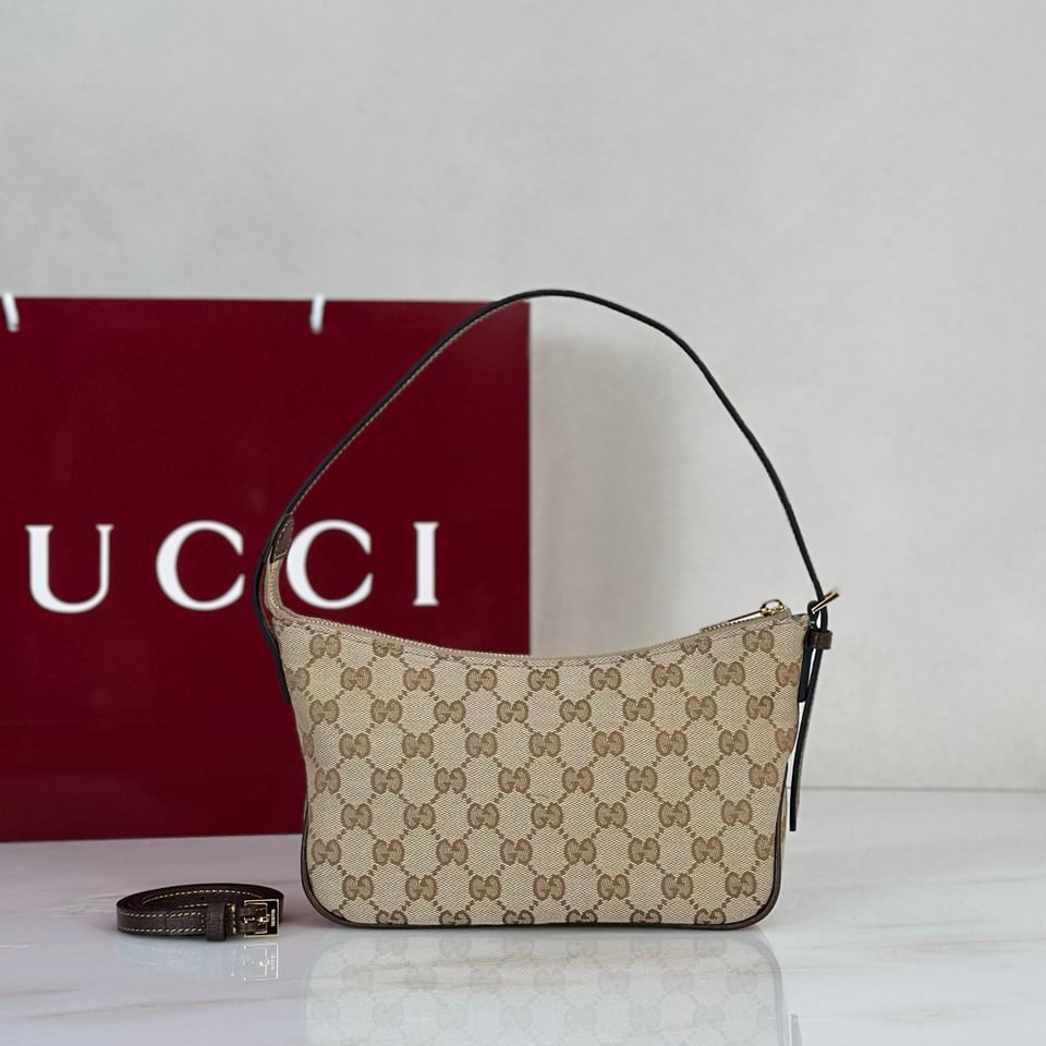 Gucci Lady Lunetta Small Shoulder Bag 22cm/8.7in Sand And Brown GG Canvas 874743 view 3