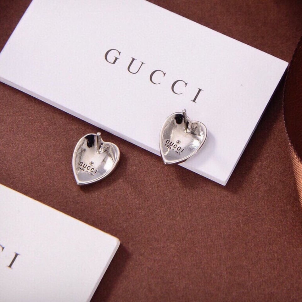 Gucci Double Gg Heart-Shaped Earrings Light Blue Enamel Silver view 3