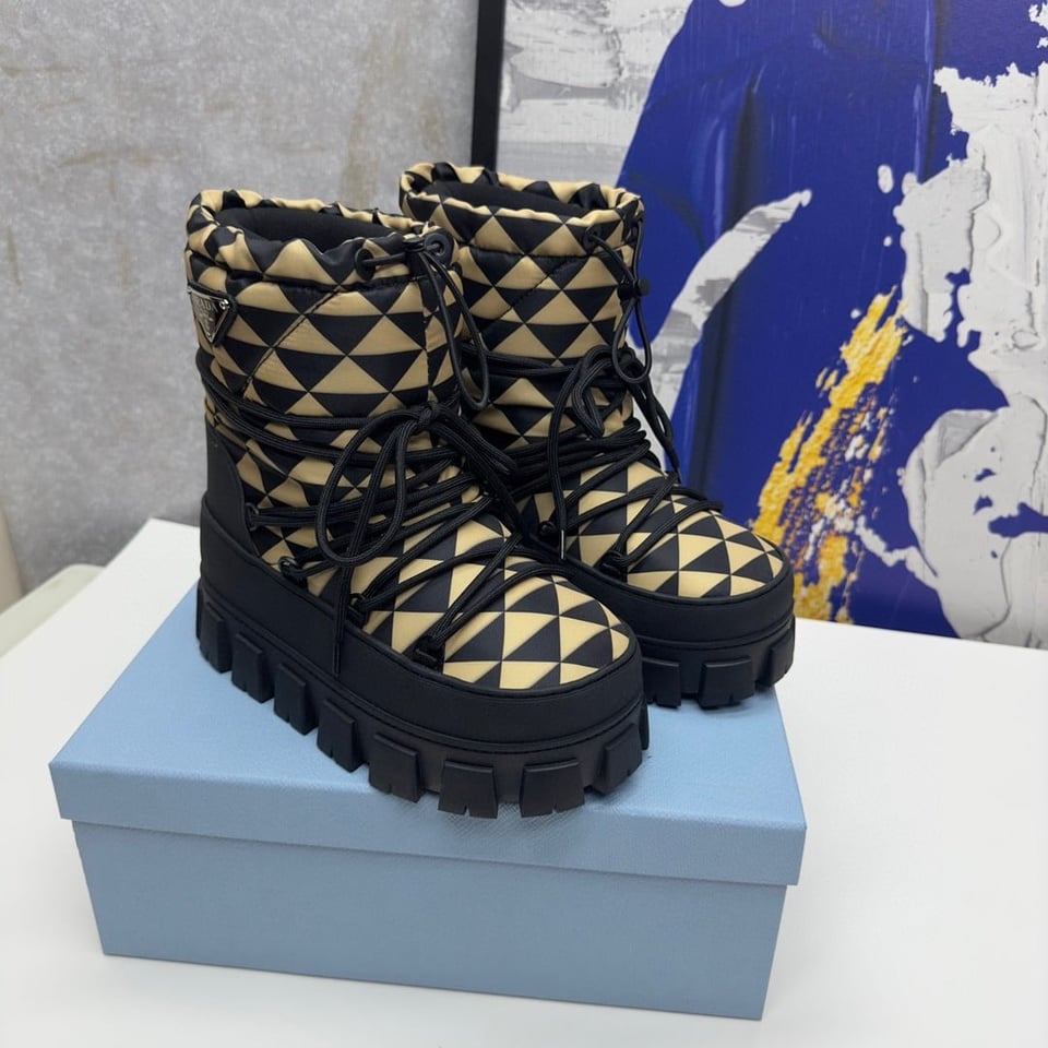 Prada Nylon Gabardine Apr?S Ski Booties Black Beige view 7