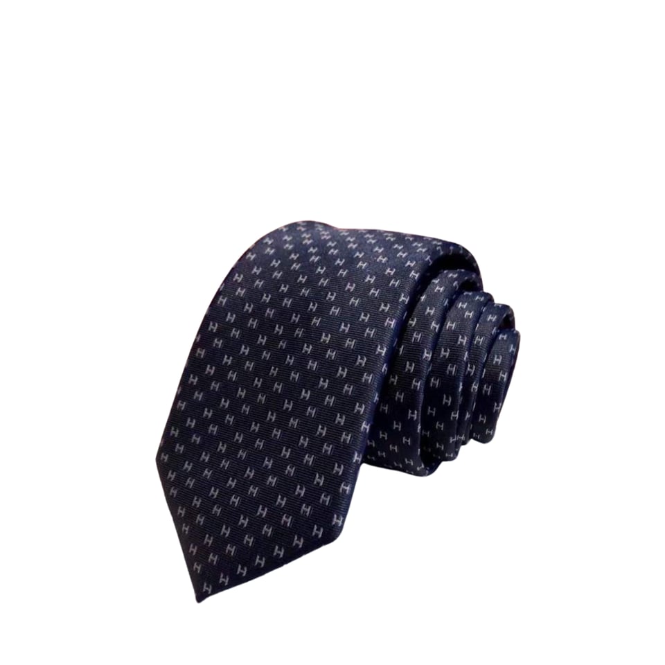 Hermes Navy Blue Mini H Pattern Canvas Tie For Men