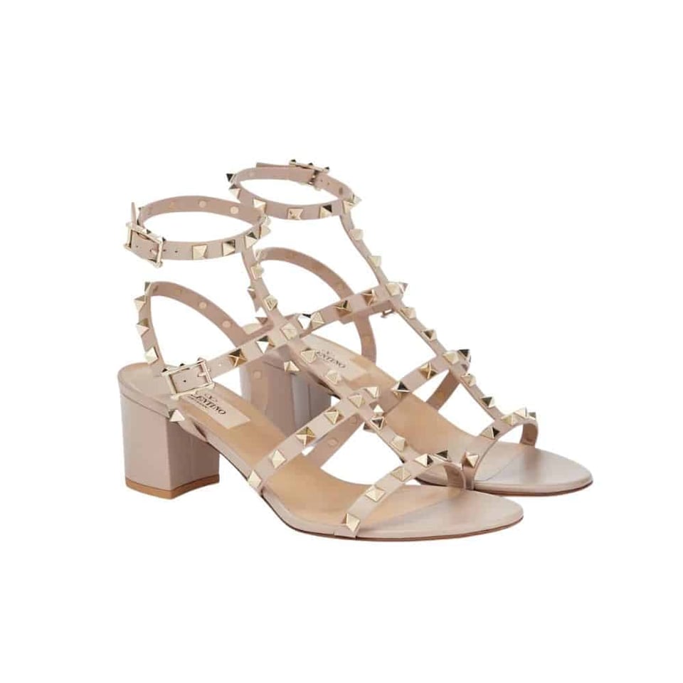 Valentino Garavani Rockstud Leather Sandals Beige view 2