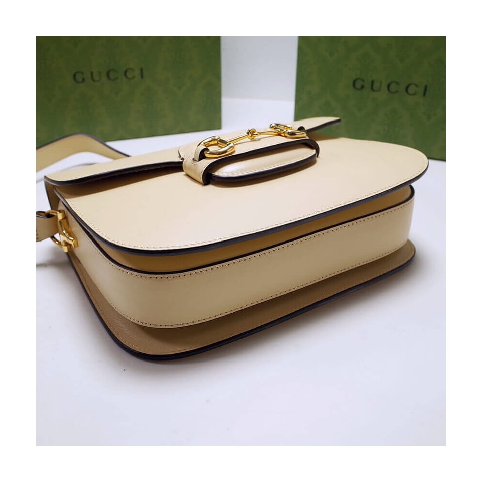 Gucci Horsebit 1955 Shoulder Bag In Beige Leather view 9