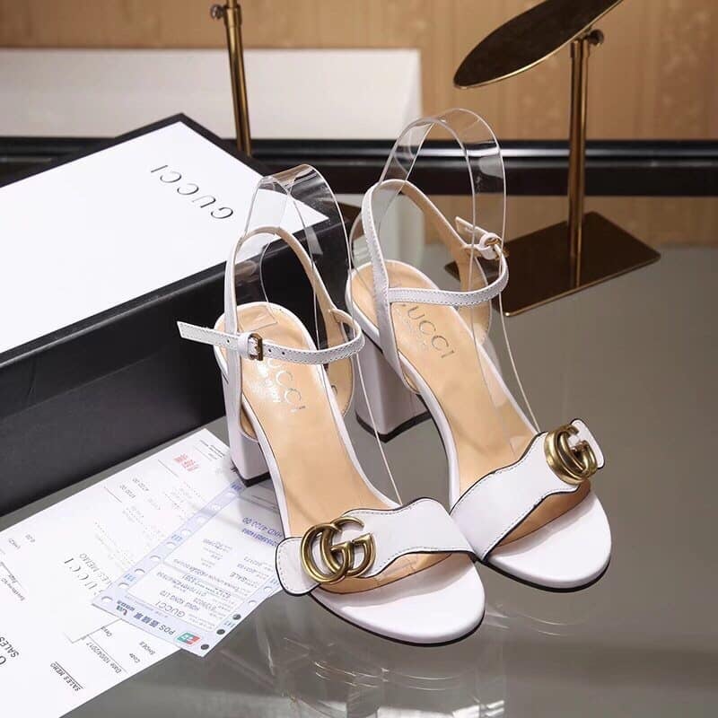 Gucci Leather Mid Heel Sandal White view 8