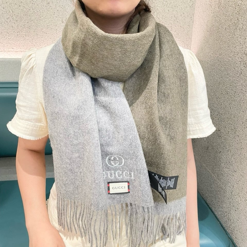 Gucci Cashmere Scarf Colorblock Gray Brown For Women 190cm view 6