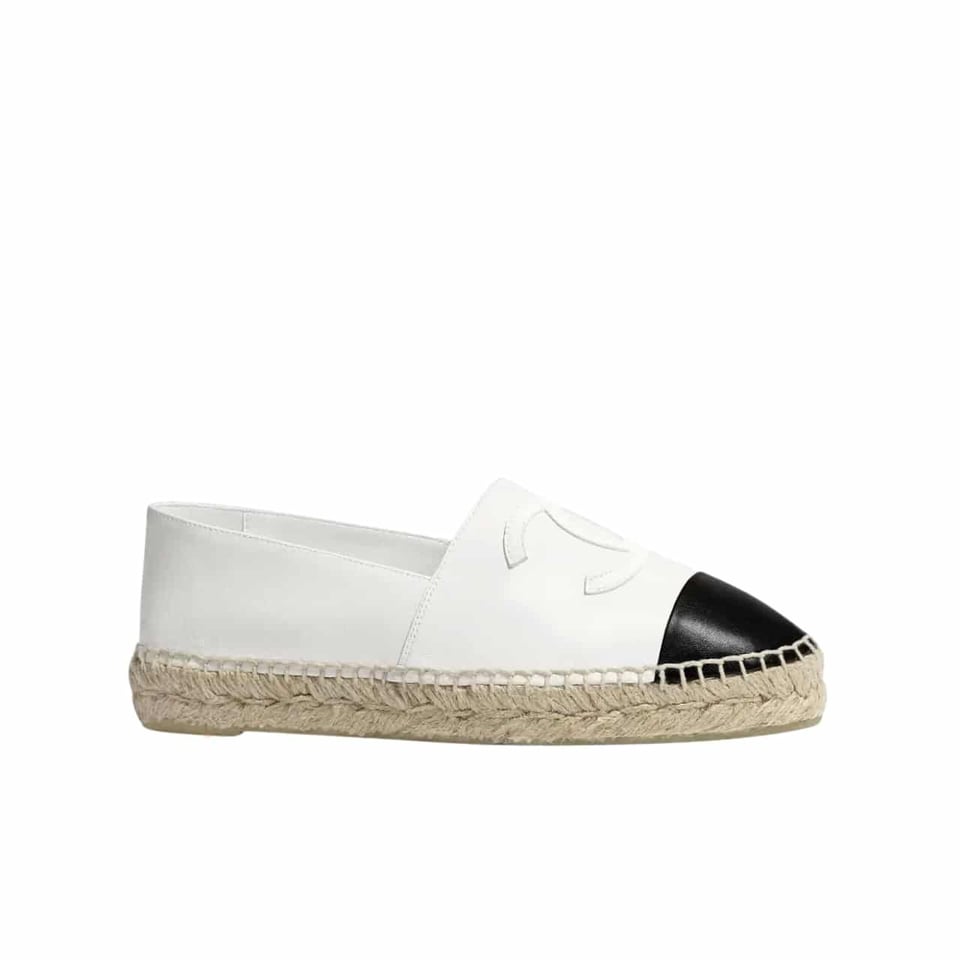 Chanel Embroidered Espadrille Leather Black Cap Toe Flats White Cc view 2