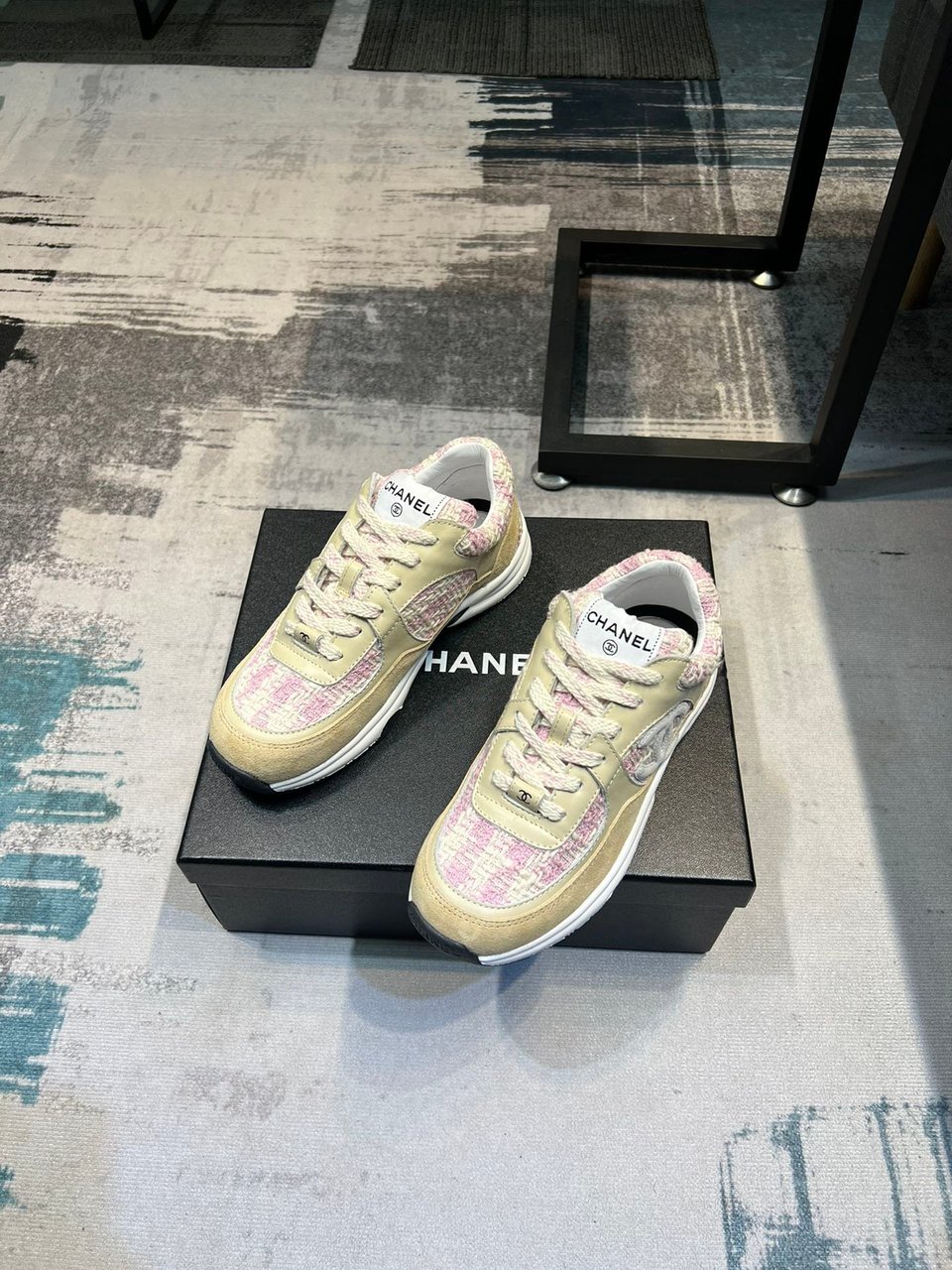 Chanel Coton Tweed Suede Calfskin Sneakers Pink G38299 Y56627 K6020 view 6