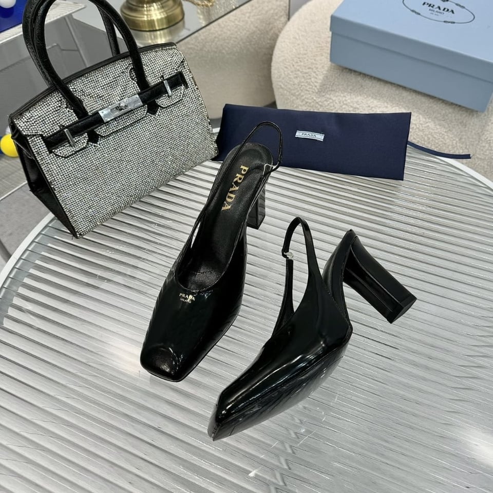 Prada Patent Leather Slingback Pumps Black 1I838N 069 F0002 F 085 view 4