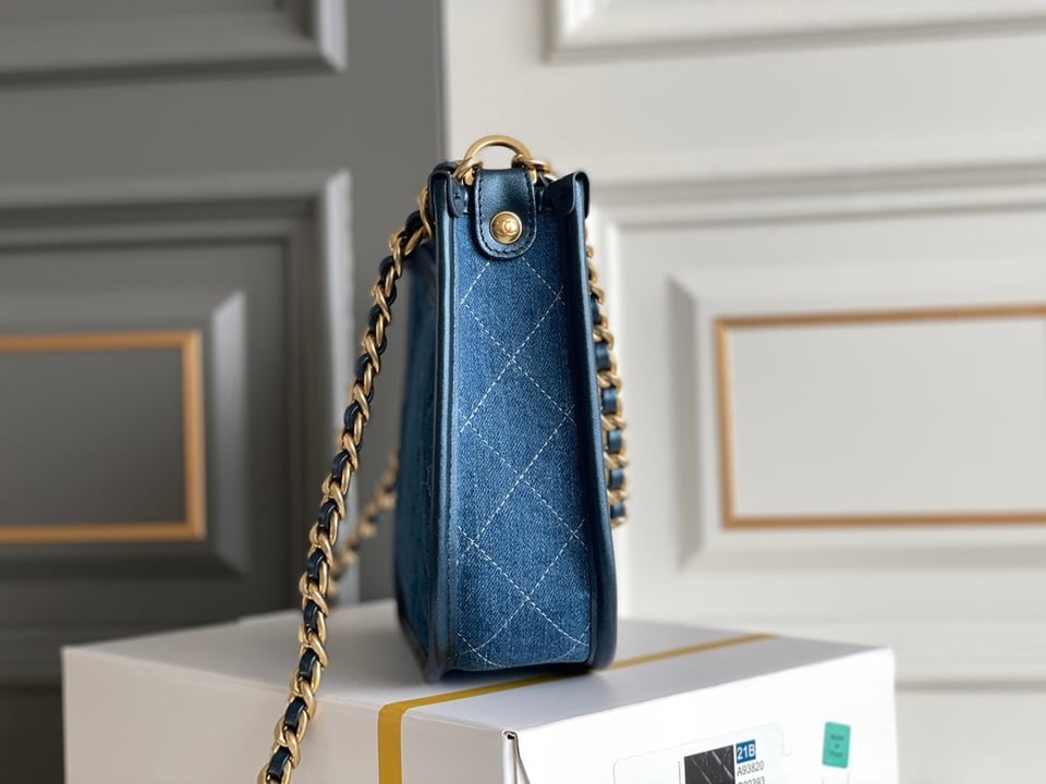 Chanel 24S 20Cm Hobo Bag Blue Denim Gold Hardware view 5