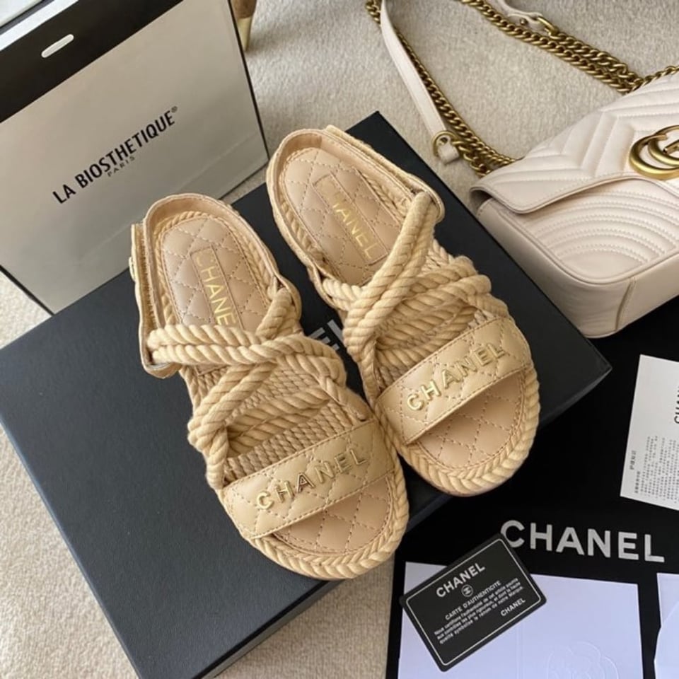 Chanel Rope Sandals Strap Biege view 4