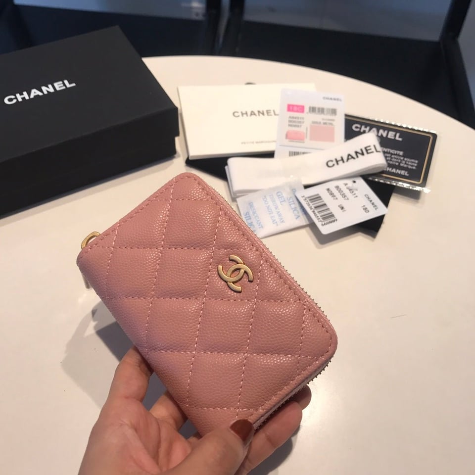 Chanel Zipped Caviar Purse 11 Peach Calfskin Gold Icon view 3