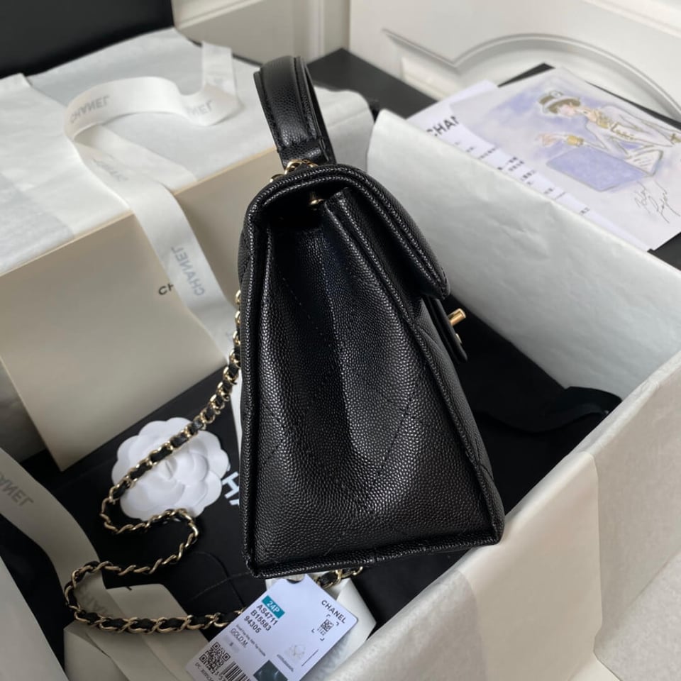 Chanel Small Flap Kelly Bag With Top Handle in Grained Calfskin view 10