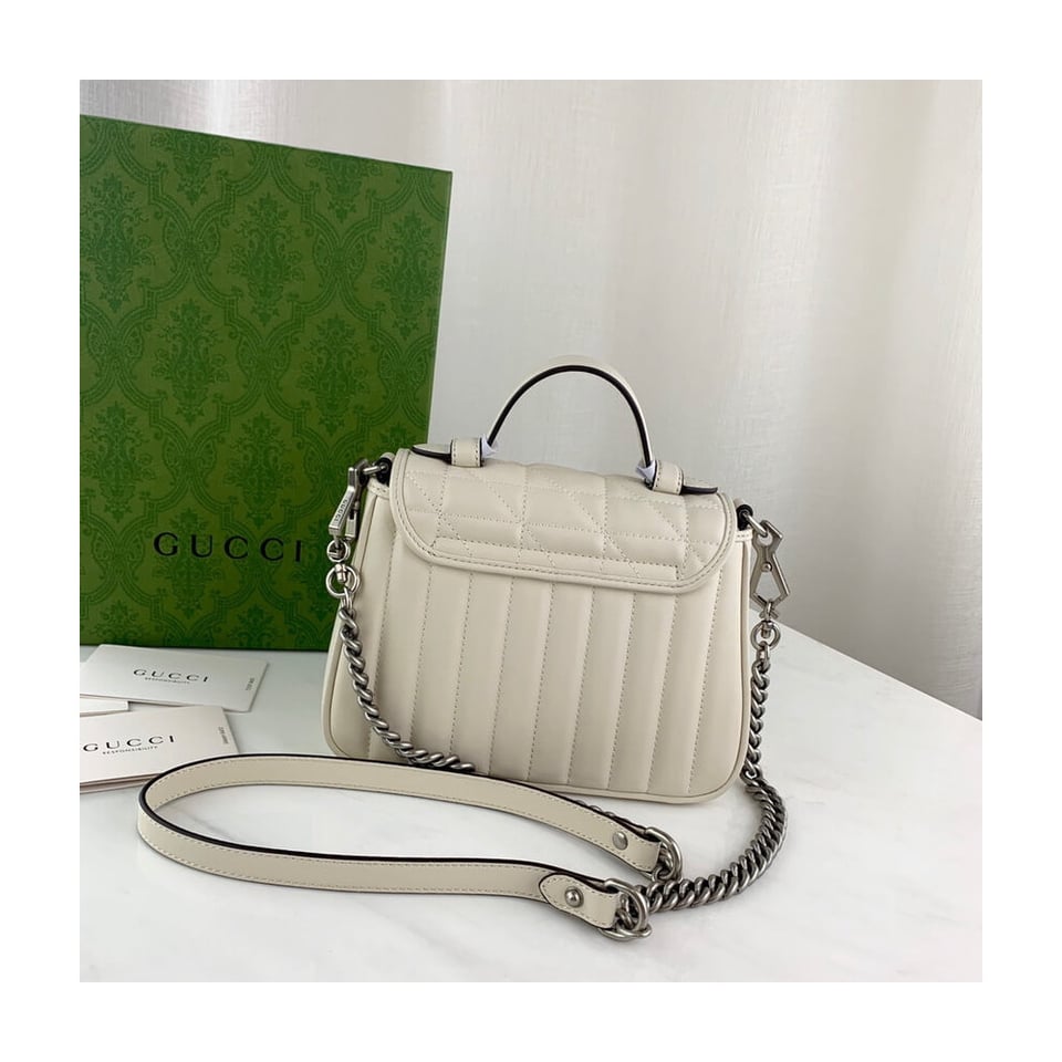 Gucci GG Marmont White Matelasse Leather Mini Top Handle Bag view 6