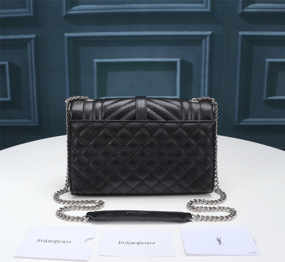Saint Laurent Envelope Small Bag In Mix Matelasse Grain De Poudre Embossed Black Silver view 5