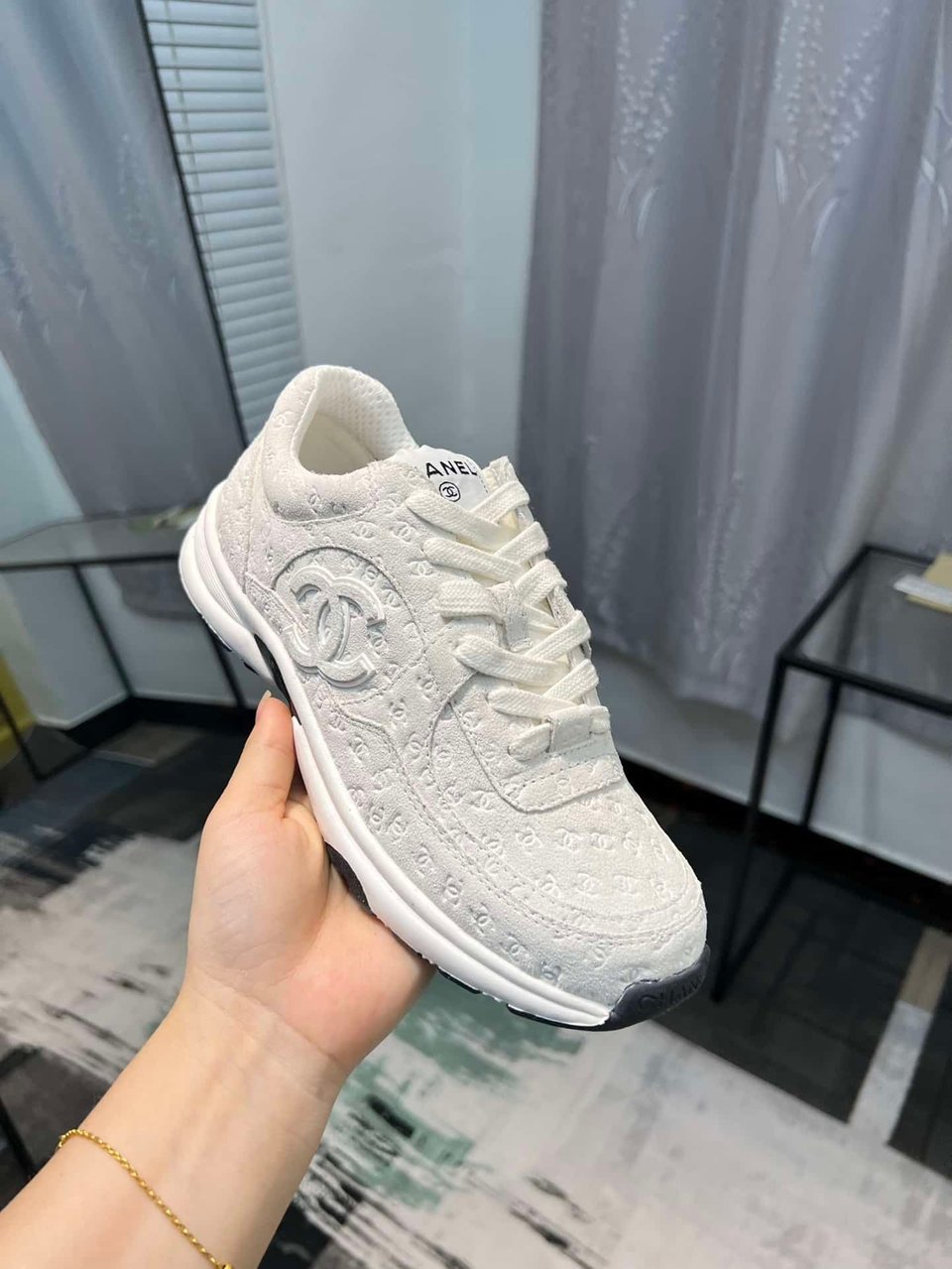 Chanel Cc Embossed Logo Suede White view 6