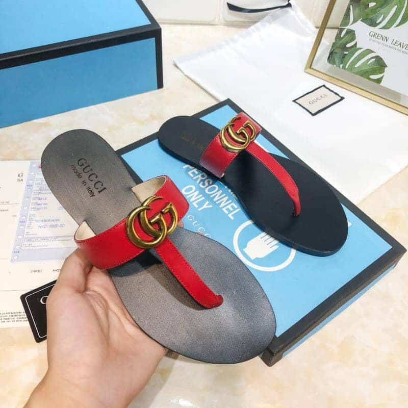Gucci Double G Thong Leather Red view 3