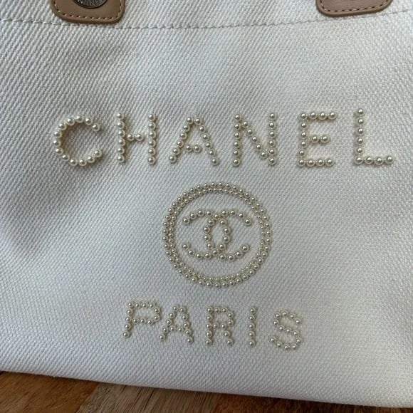 Chanel Deauville Shopping Small Tote 35Cm Mixed Fabric Calfskin White view 11