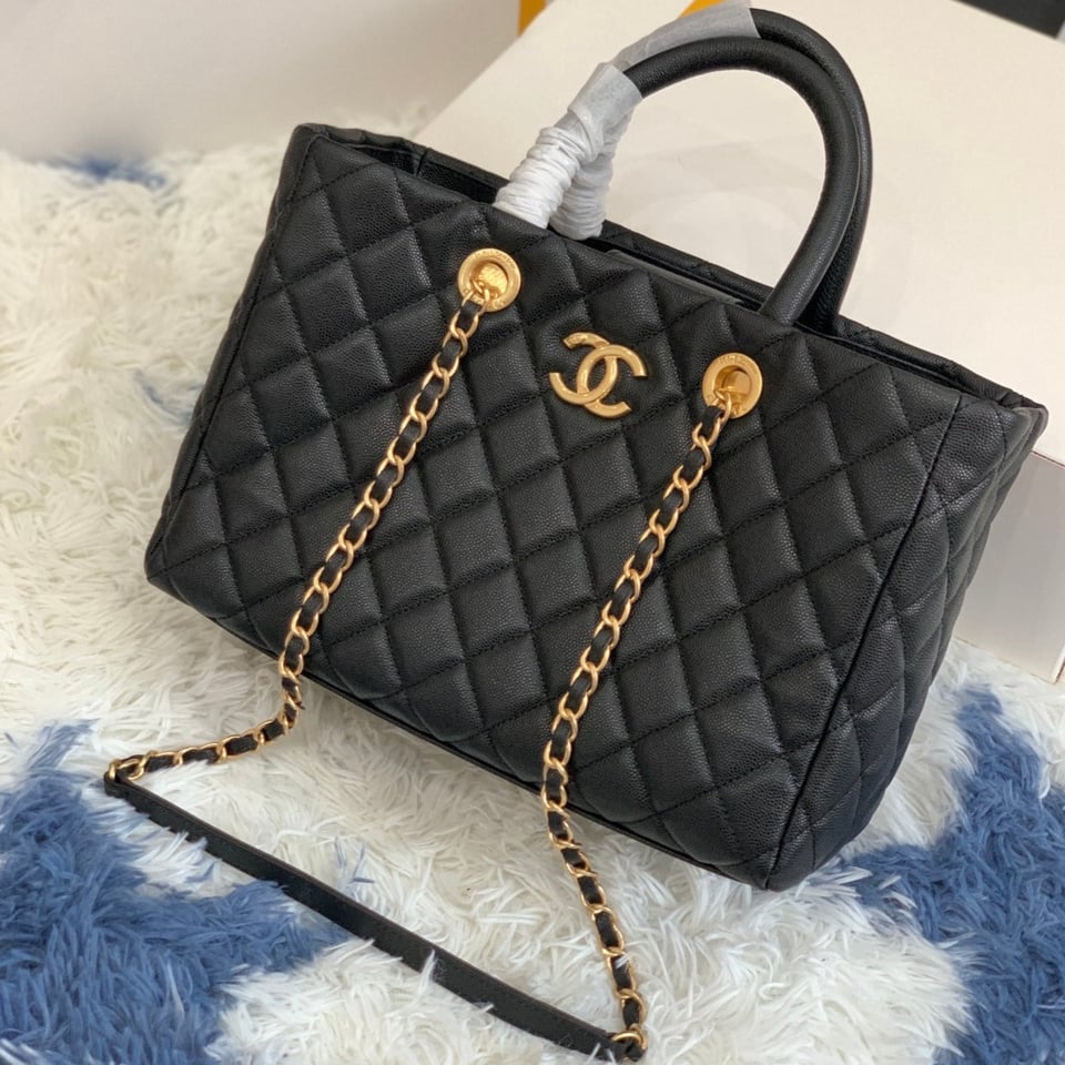 Chanel Shopping Bag 30Cm Black Quilted Caviar Leather Ghw