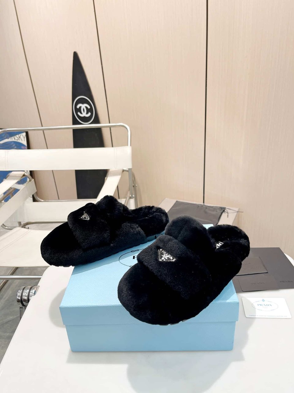 Prada Shearling Sabots Black view 7