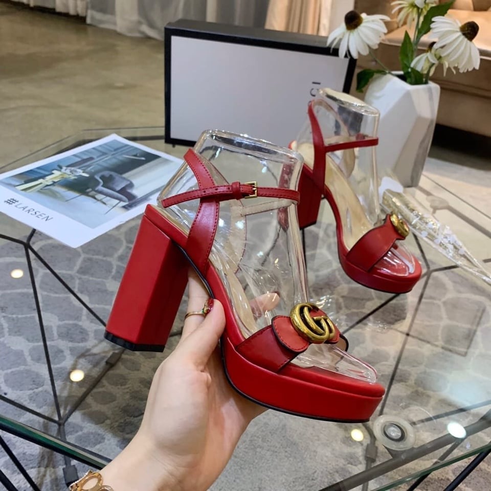 Gucci Gg Leather Heeled Sandal Red view 10