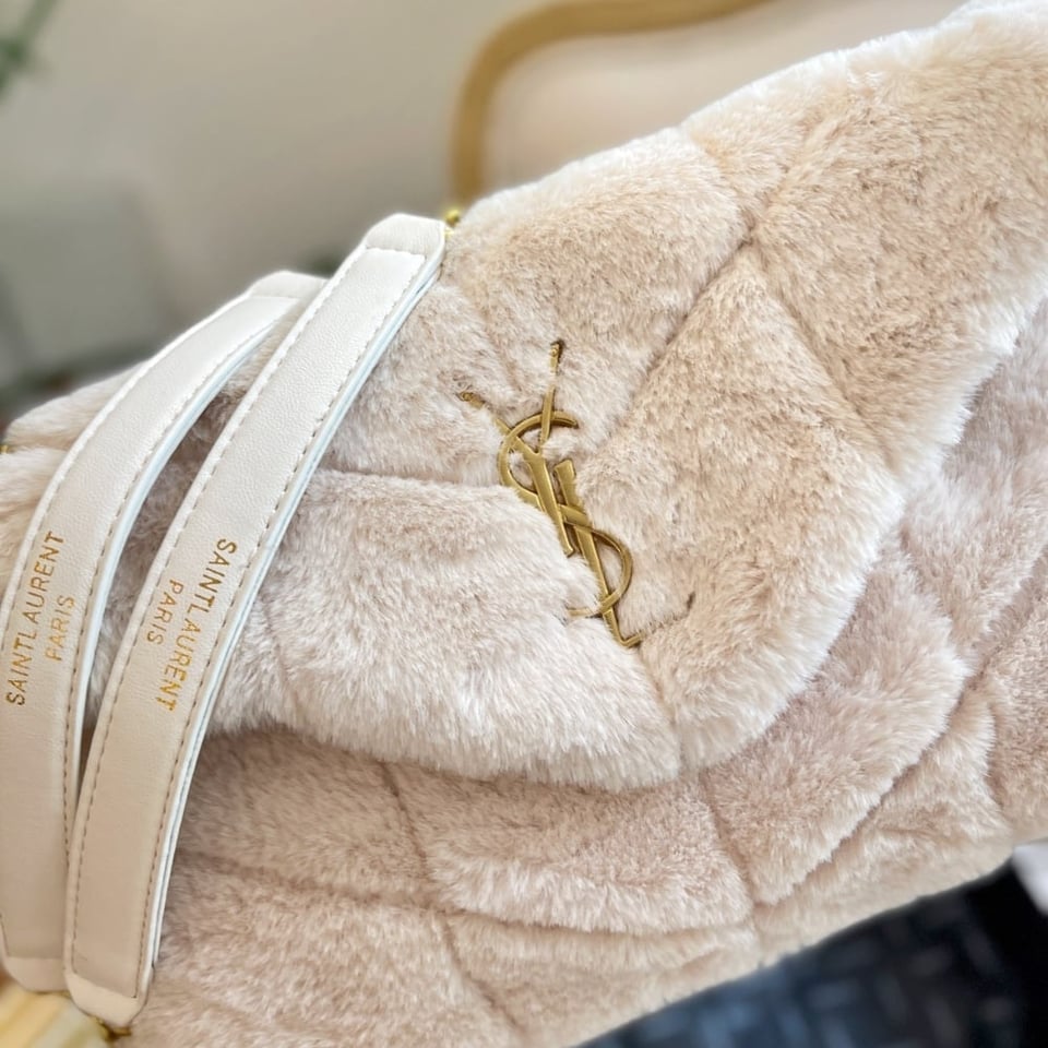 Saint Laurent Puffer Bag In Shearling White 28Cm view 6