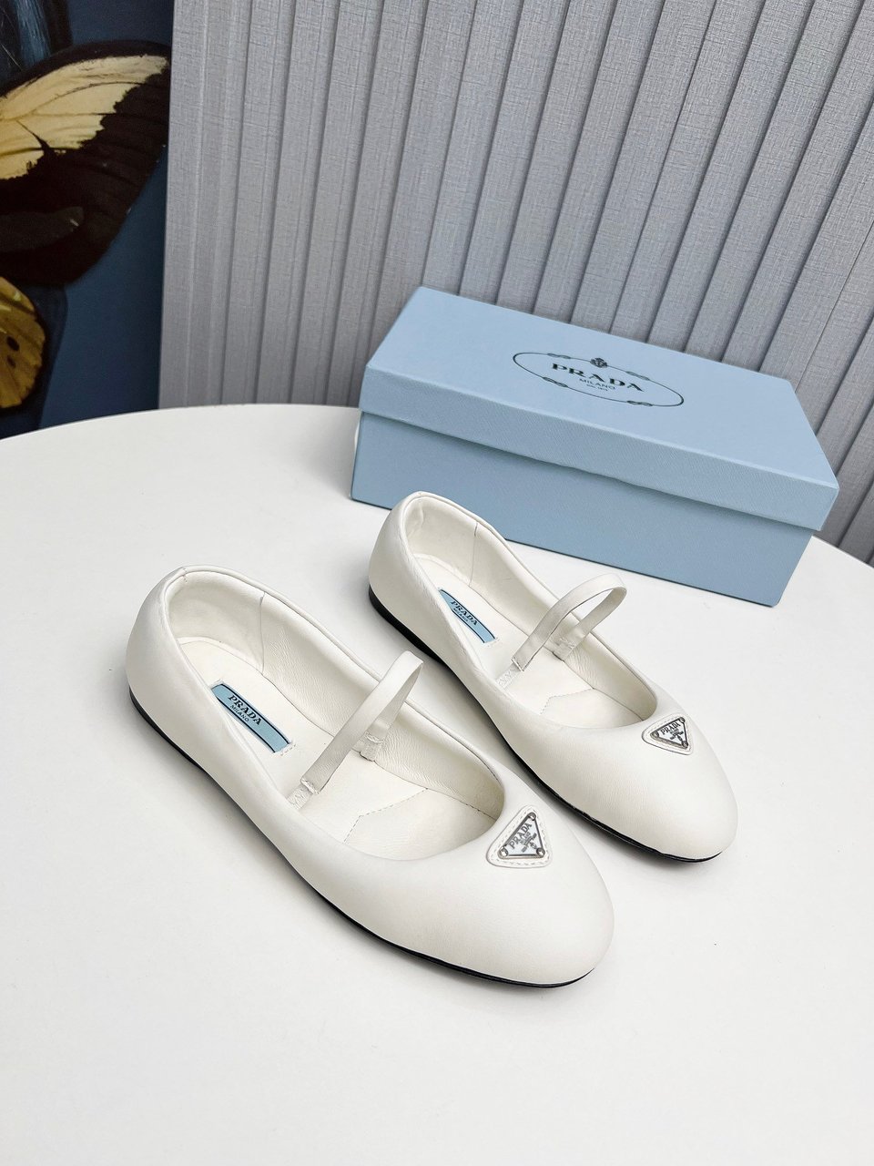 Prada Soft Padded Nappa Leather Ballerinas White view 3