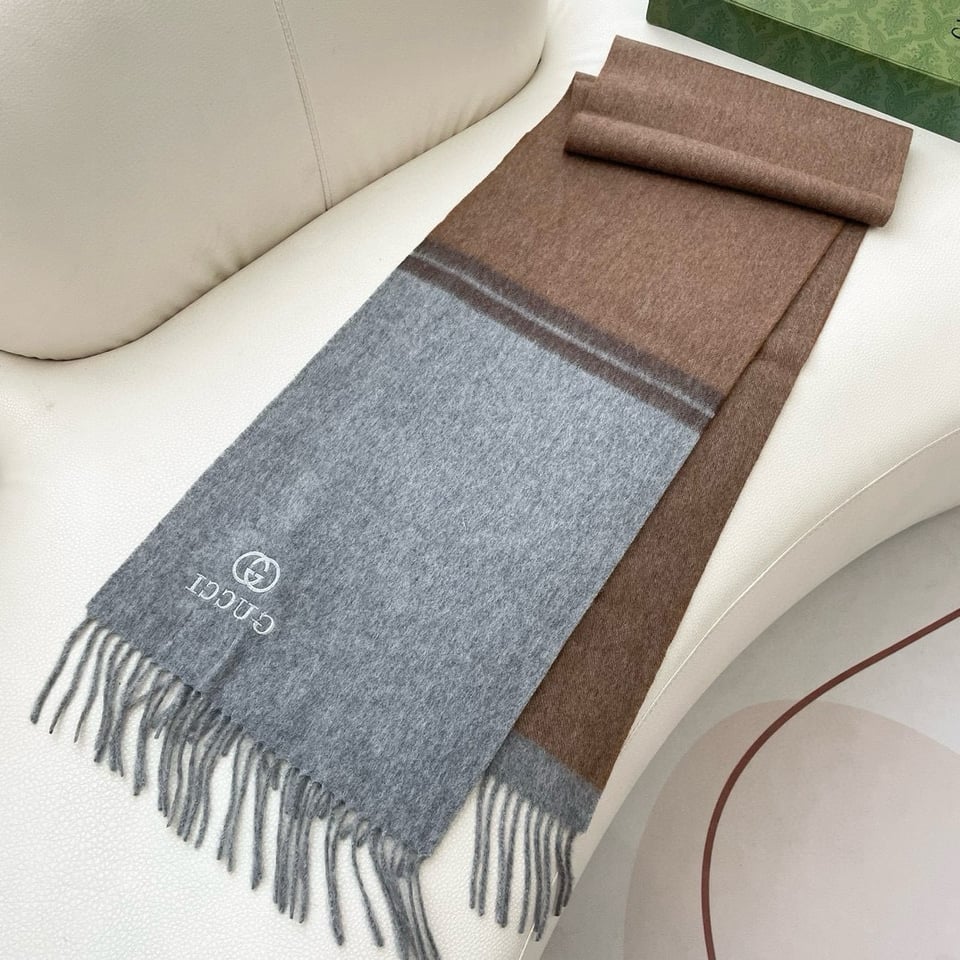 Gucci Cashmere Scarf Colorblock Brown Gray For Women 190cm view 5