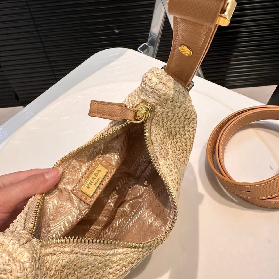 Prada Arqué Crochet Shoulder Bag Natural 22Cm view 9
