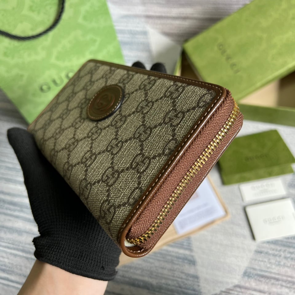 Gucci Ophidia GG Zip Around Wallet With Interlocking G Brown 8in/19cm For Men view 4