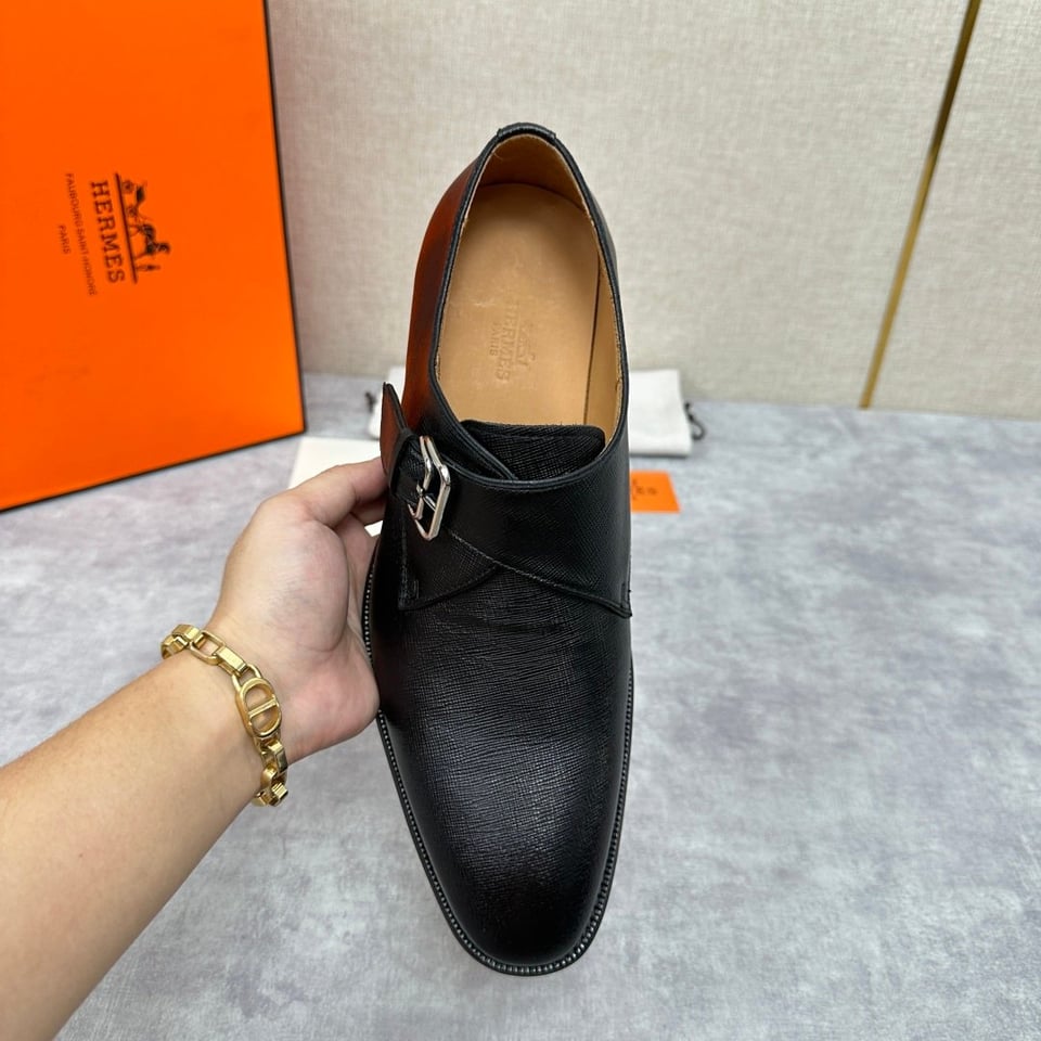 Hermès Norris Black Evercolor Leather Derby- Shoes for Men view 6