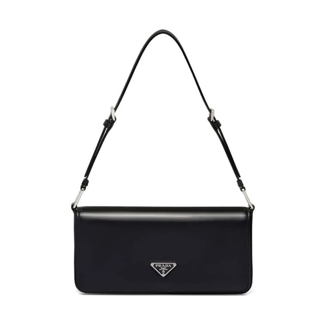 Prada Brushed Leather Prada Femme Bag Black 22Cm