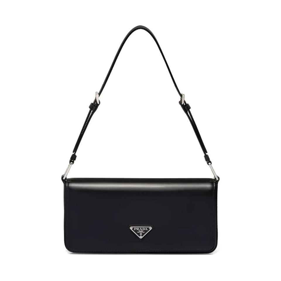 Prada Brushed Leather Prada Femme Bag Black 22Cm